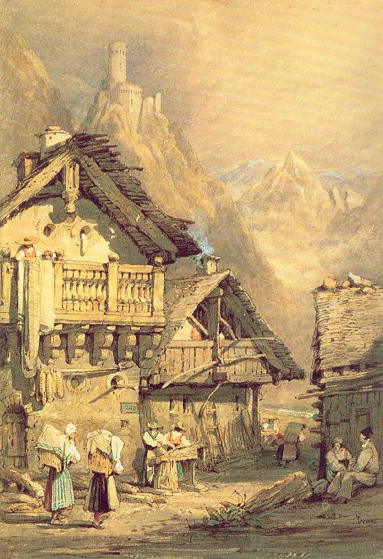 Prout, Samuel Alpine Village Norge oil painting art